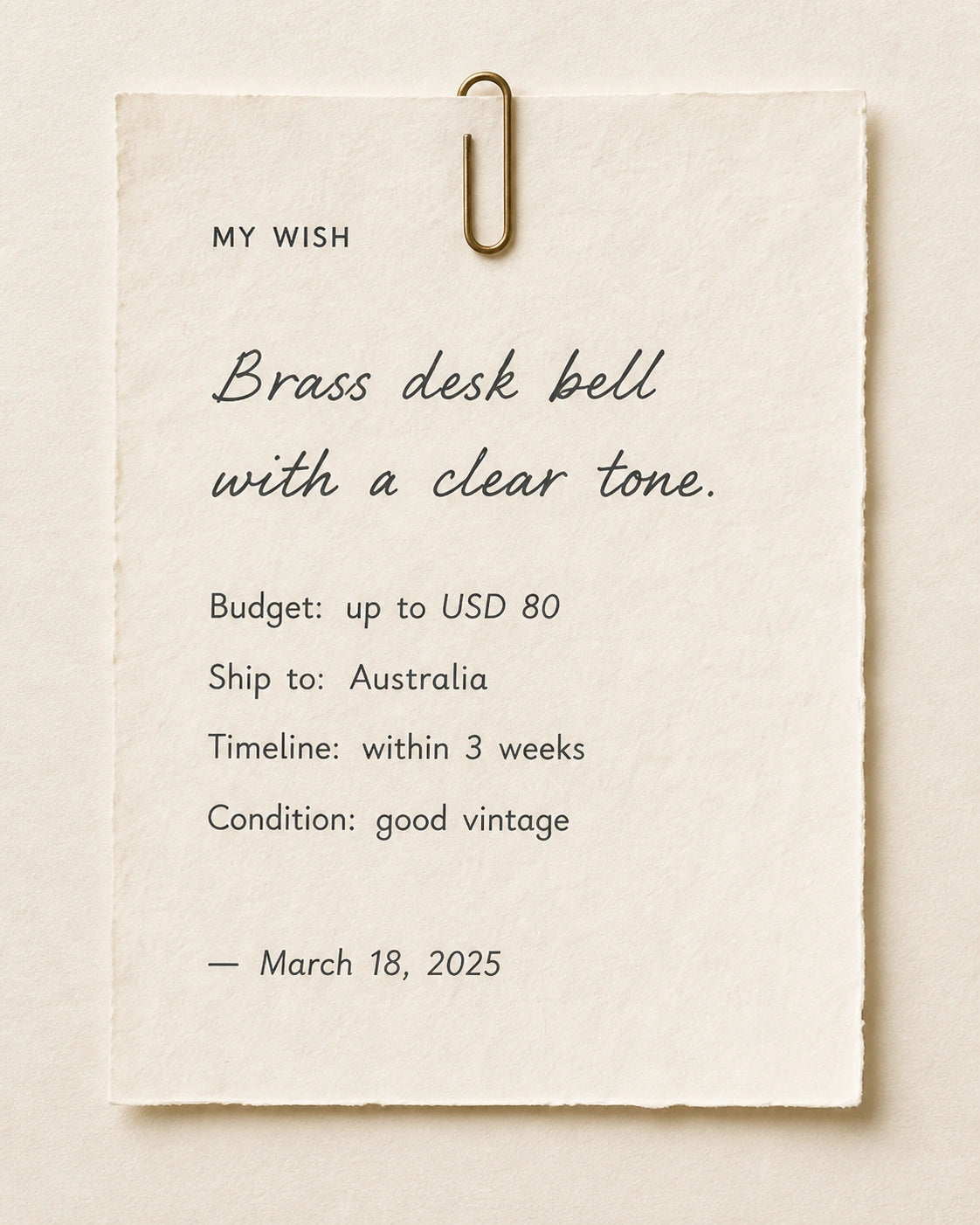 A handwritten sourcing wish