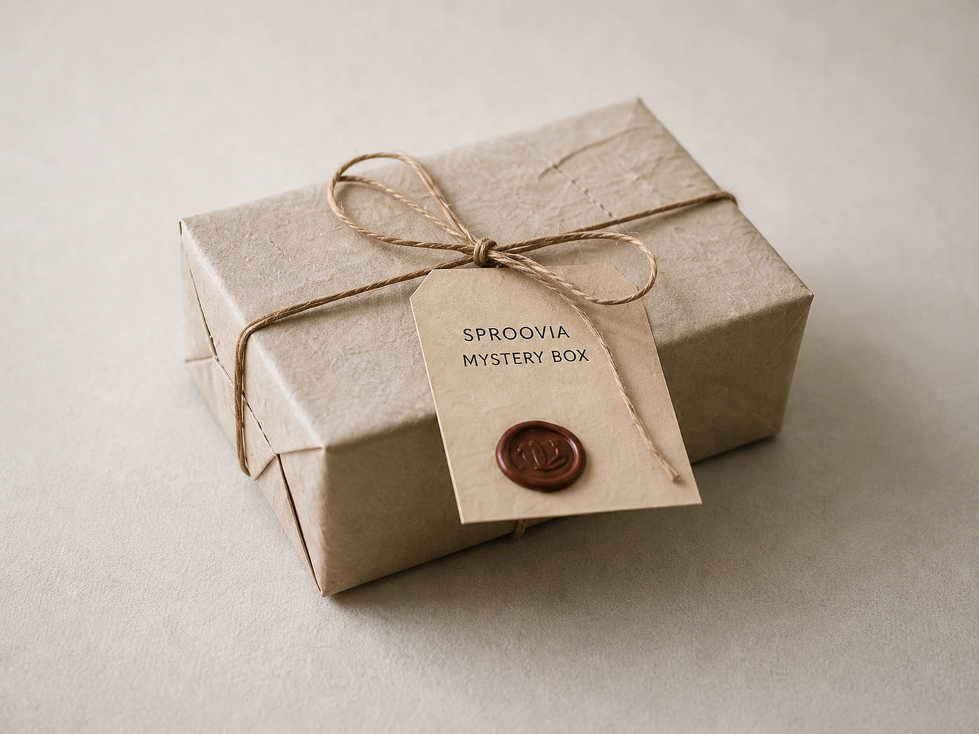 A carefully wrapped SPROOVIA mystery box