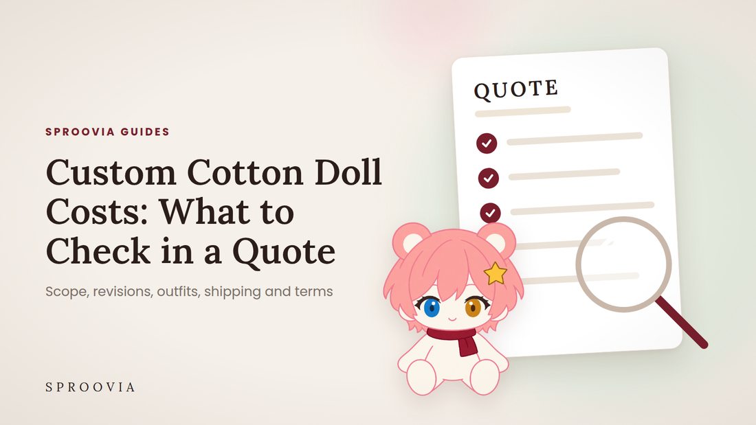 Illustrated cover: a quote sheet with checkmarks, a magnifying glass and a seated cotton doll.
