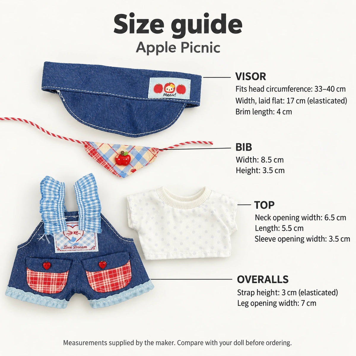 Apple Picnic · 4-Piece Outfit for 20 cm Dolls