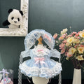 Baby Blue Ribbon Sheer-Sleeve Dress & Bonnet for cotton dolls: baby-blue, sheer sleeves, white lace collar, pink bows, front view