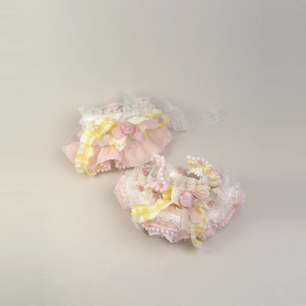Lemon Sherbet outfit for 20 cm cotton dolls laid flat: lolita dress, frilled bonnet