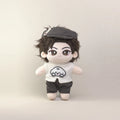 Cotton doll wearing the Puppy Pal outfit: white puppy-patch T-shirt, charcoal shorts and charcoal cap, front view